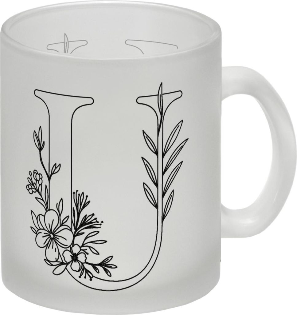 Floral Buchstabe U Glas Tasse zum Ausmalen für Kunstliebhaber