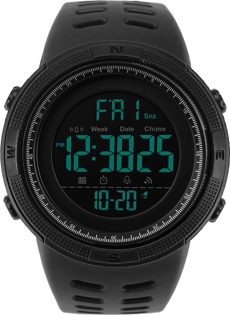 Herren Digital Back Light Rund Wasserdicht Sport Uhr Armbanduhr Schwarz