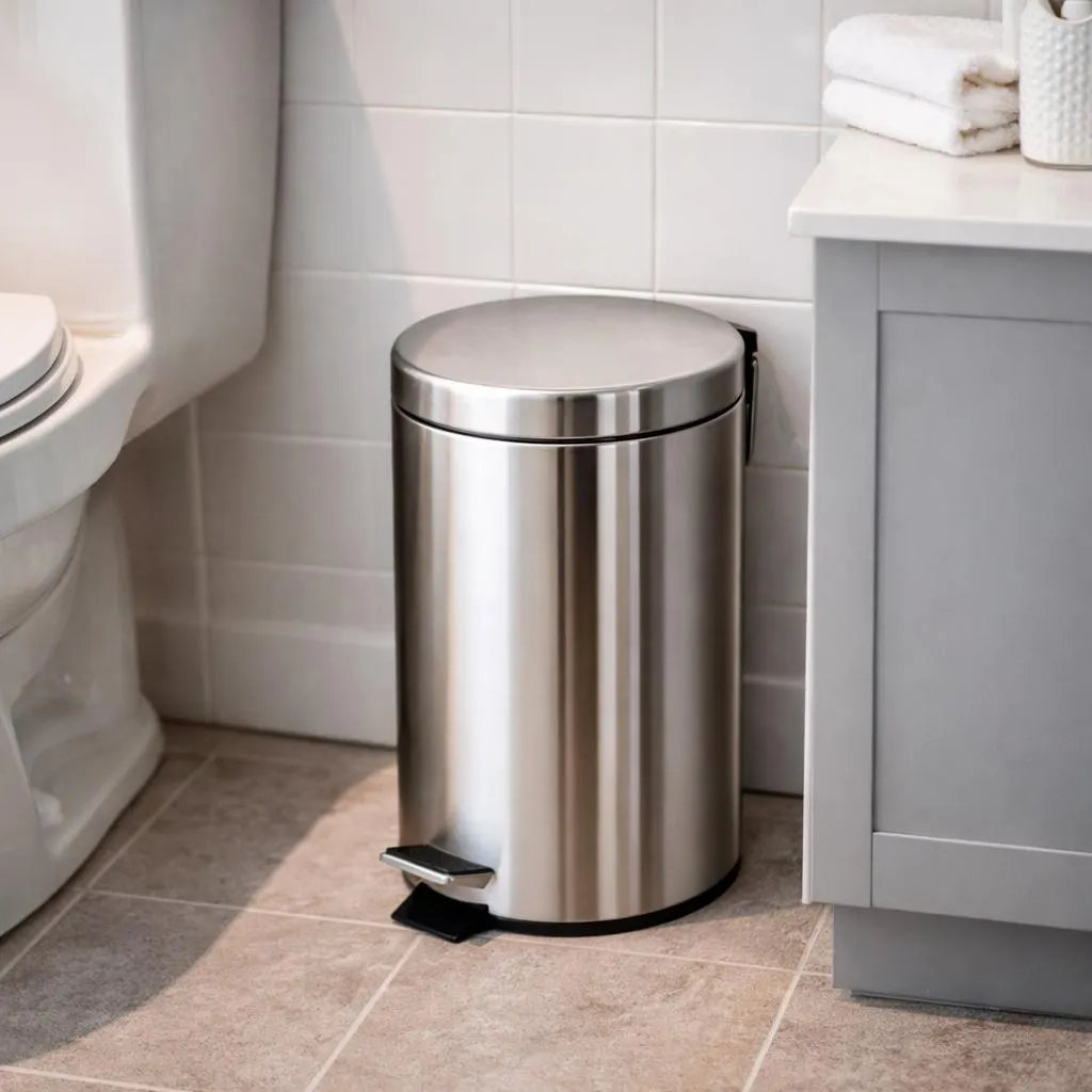 Poubelle Salle de Bain 5L Inox Argent - Pédale Design avec Seau