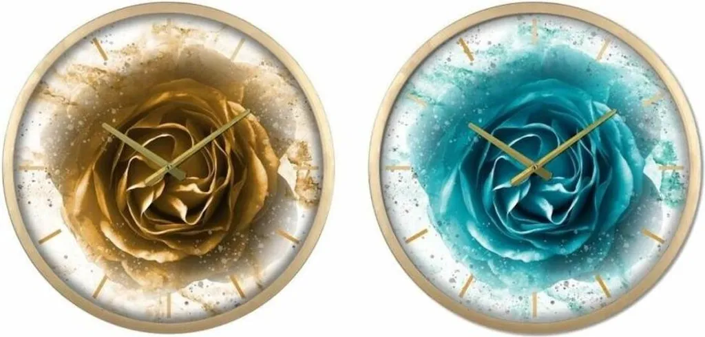 Horloge murale cristal et fer doré style floral turquoise 40x6x40 cm