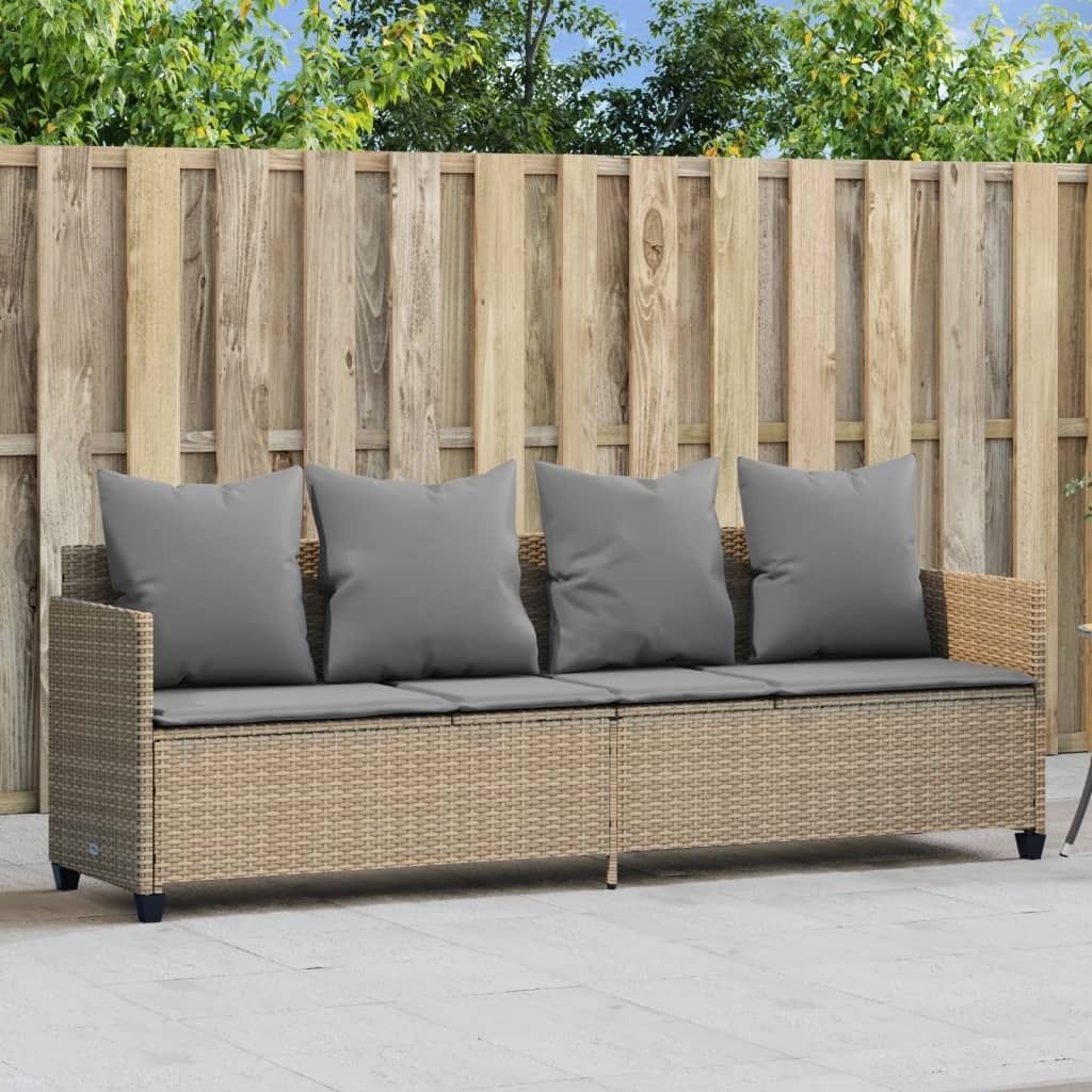 Design Sonnenliege mit Kissen Beige Poly Rattan, Gartenliegen 2024 Neu