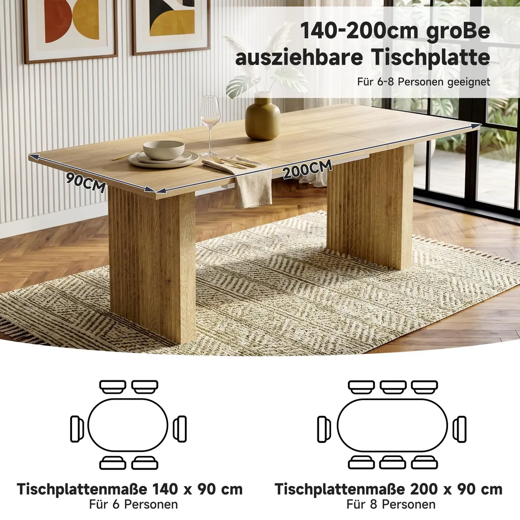 Table de salle à manger extensible bois chêne clair 140/200 x 90 cm
