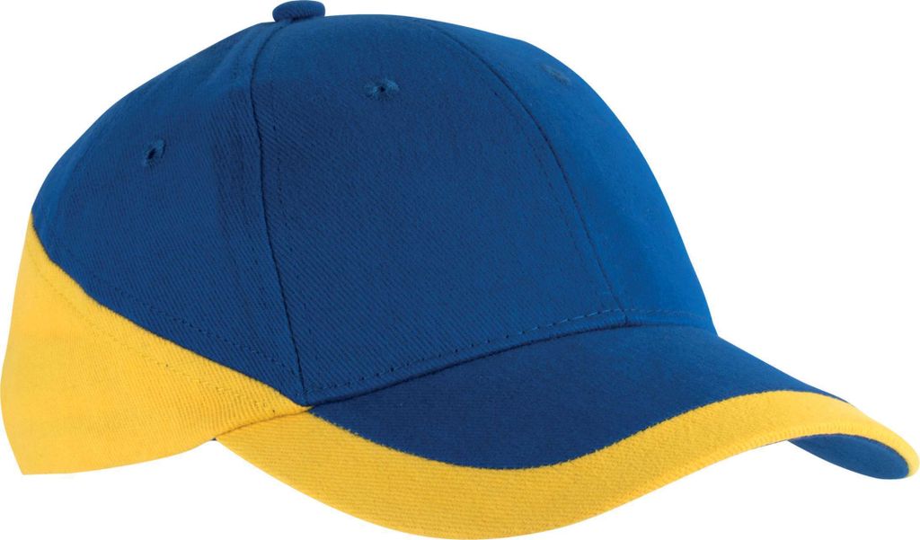 K-Up Uni Kappe Panel Cap Baseball Cap Combed Baseballcap Basecap, Größe:U, Farbe:Royal Blue/Yellow