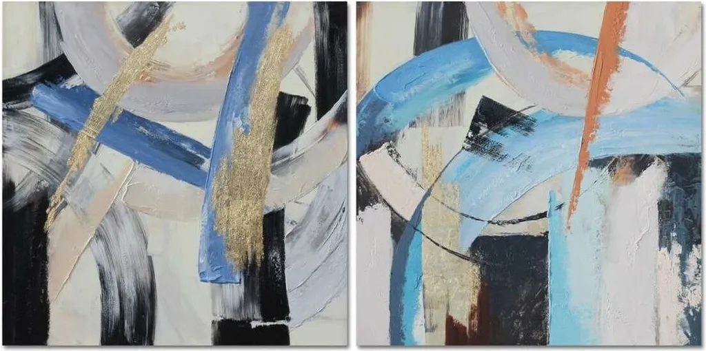 Décoration Murale de Salon : Set de 2 Tableaux Bleus et Gris 100x100 cm
