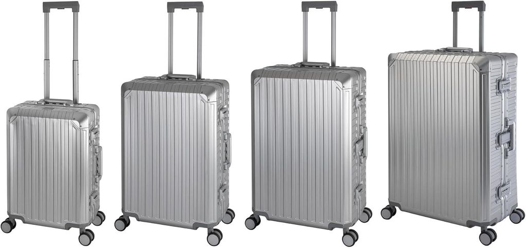 Aluminium Reisekoffer Gepäck-Set, Travelhouse Tokyo, Trolley mit 4 Rollen, Aluminium Hartschale - Reisekoffer S+M+L+XL - Silber