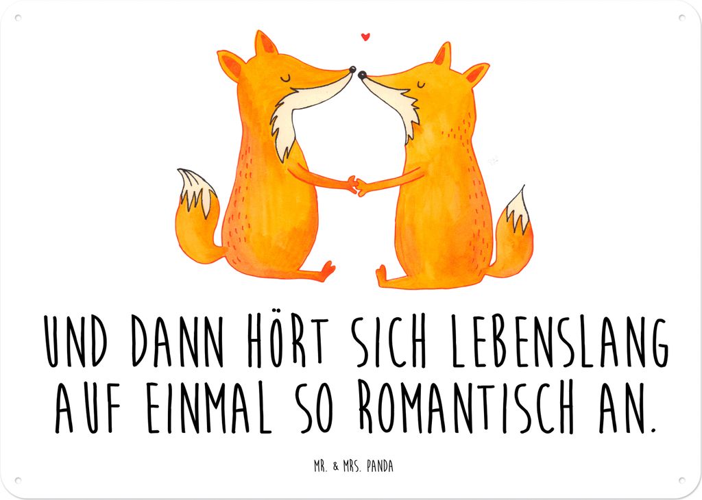 Mr. & Mrs. Panda Wandbild Füchse Liebe DIN A4 - Weiß - Geschenk, Partner, Liebesbeweis, Freundin, Retro Blechschild, Blechtafel, Schild, tafel, V...