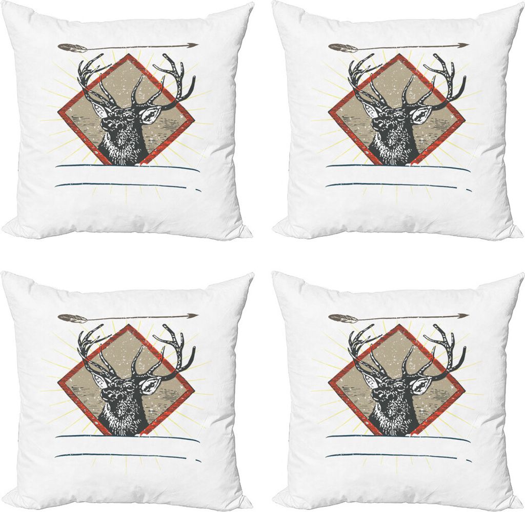 ABAKUHAUS Wild jagen Kissenbezug Set (4 Stück), Hipster Wilde Antler, Moderner Doppelseitiger Digitaldruck, 45 cm x 45 cm, Burnt Sienna Pale Sepia