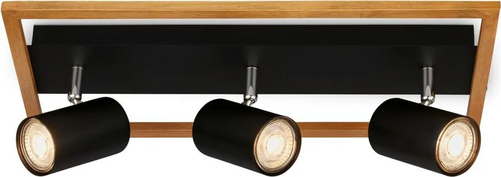 Luminaire Plafonnier Noir et Bois pour Zones Sombres - 3 Spots GU10 9W