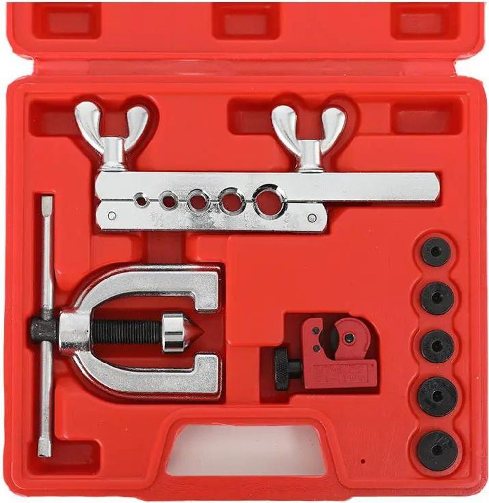 Rohrschneider- und Bördelset - Doppel-Bördelgerät - Für Kupfer-Brems- und Ölleitungen - Mit Rohrschneider - Kfz, Klima/Kälte