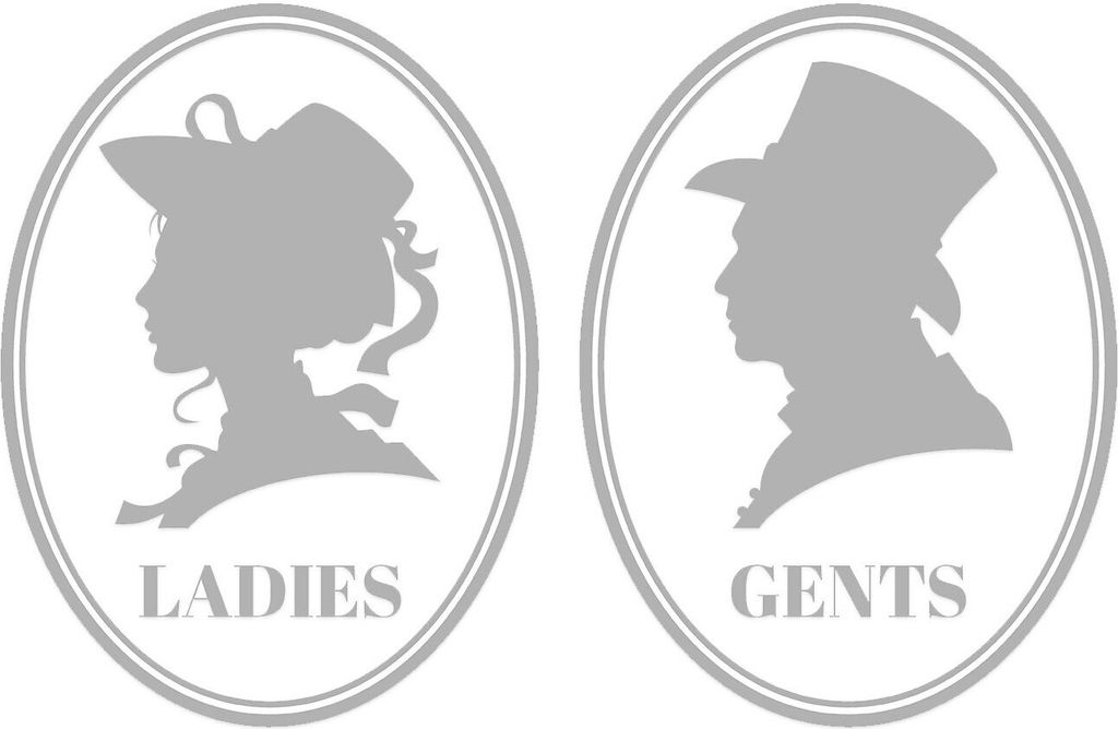 2er Set Vintage WC-Aufkleber für Damen und Herren I 9 x 12 cm I Silber I Toiletten-Sticker Tür Klebe-Schild I für Restaurant Laden Geschäft I s...