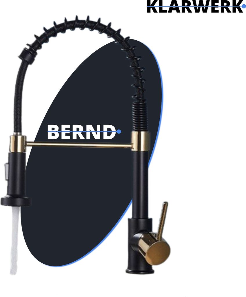 Bernd | Gastronomie Schwarz Gold Flexible Armatur | Edelstahl Wasserhahn Küche | Mischbatterie 360 Grad drehbar | Hochdruck 2 Anschlüsse
