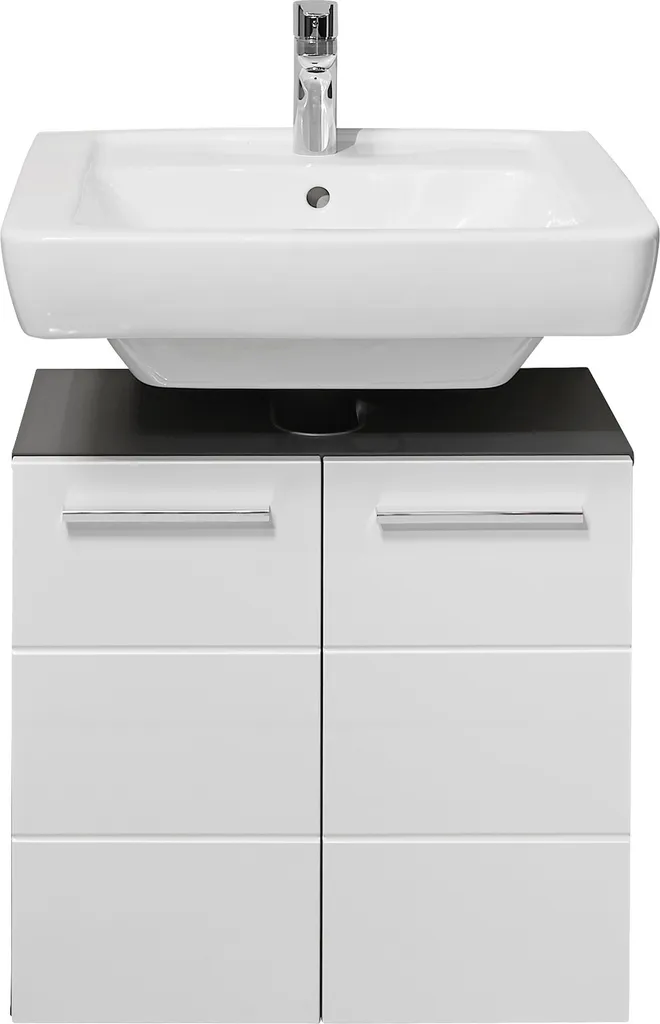 Meuble sous évier Gloss Blanc Anthracite 60x62x31 cm avec façades brillantes