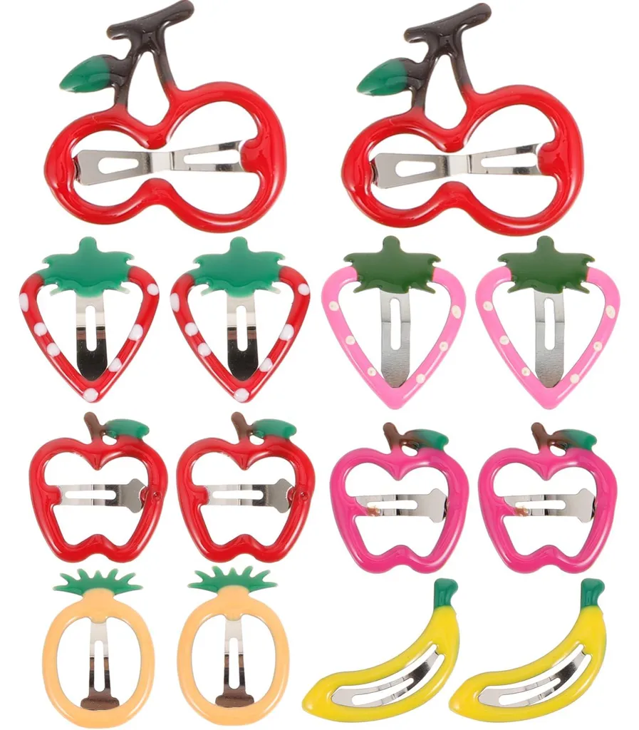Barrettes cheveux antidérapantes pour fille - Lot 14 pinces fruits 9cm