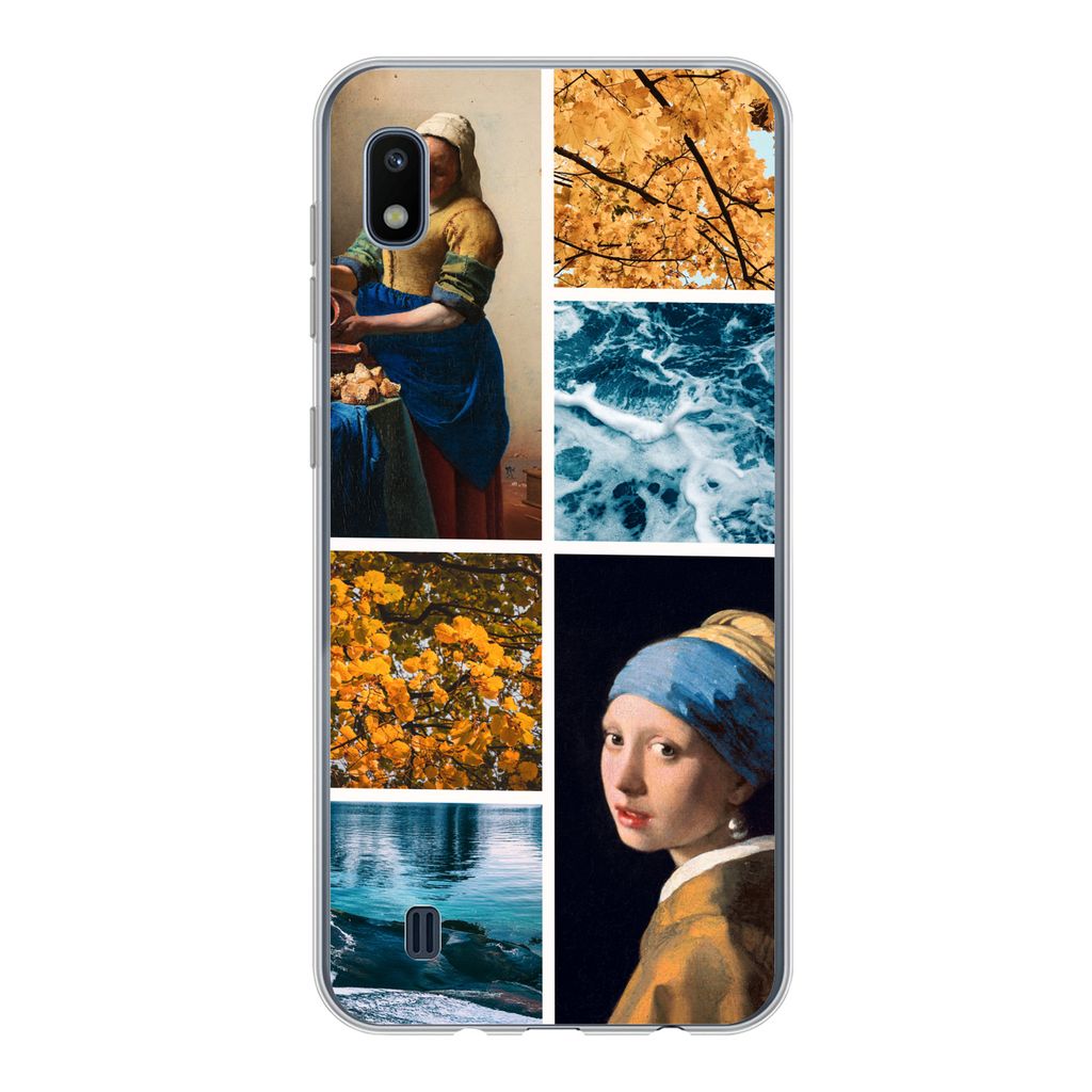 MuchoWow Handyhülle Schutzhülle Hülle für Samsung Galaxy A10 Milchmädchen - Mädchen mit Perlenohrring - Collage Silikon Softcase Handy Hül...