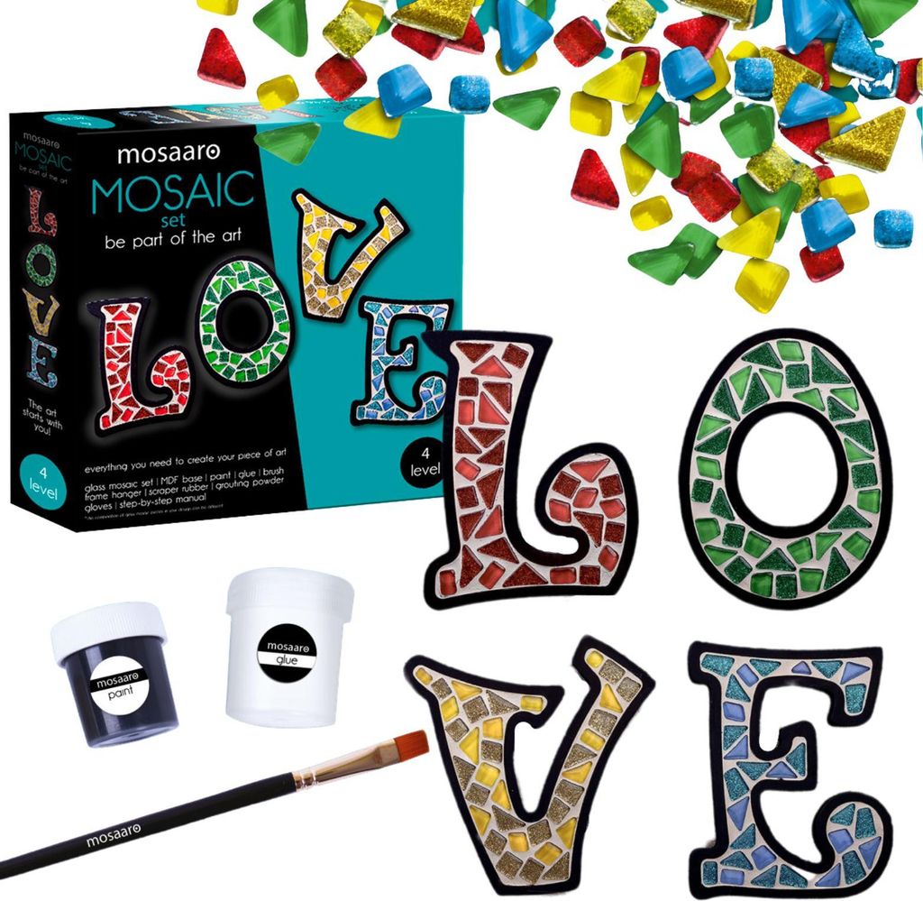 Kreatives Set Mosaik Liebe Inschrift Bunte Dekoration Roter Käfer