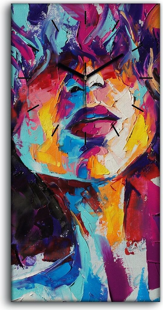 Dekor Leinwand Uhr Wandbilder 30x60 Malerei Abstrakte Porträt Frauen Bunt - schwarze Hände