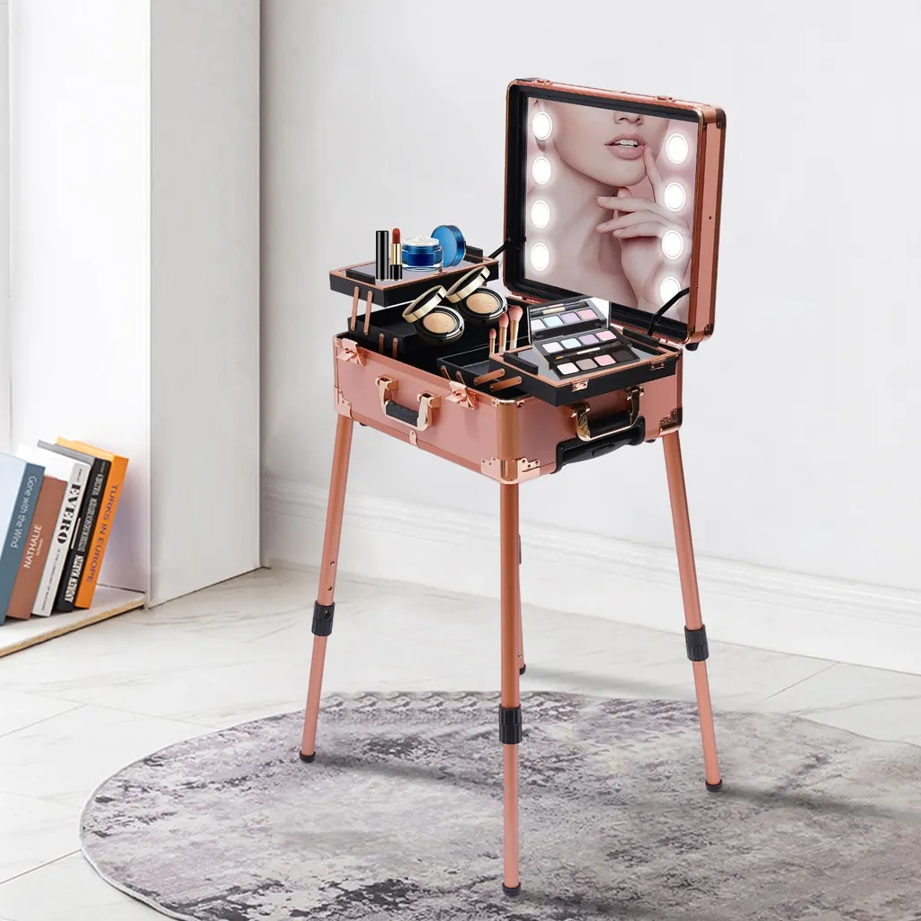 Mallette Coiffeuse de Maquillage à Roulettes avec Éclairage et Tablettes - 2