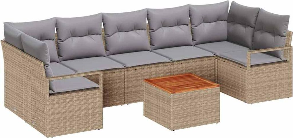 Gartensofa-set mit Kissen 8 pcs Beige Poly-Rattan