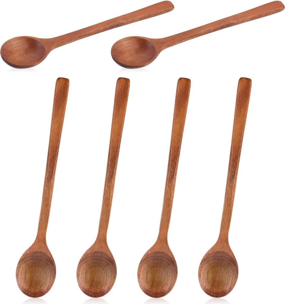 6 Stück Kleine Holzlöffel - 17cm Glatter Honiglöffel - Holztee-löffel - Dessertlöffel zum Kochen - Servieren Rühren von Kaffee - Tee Honig Zu...
