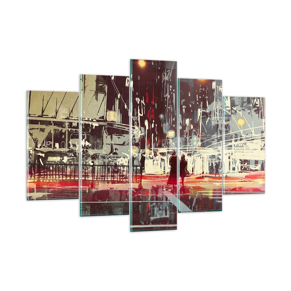 Bilder auf glas - Stadt Straße Nacht - 150x100cm - Glasbilder - Wandbilder - Kunstdruck - zum Aufhängen bereit - Wanddekoration aus Glas - Glas B...