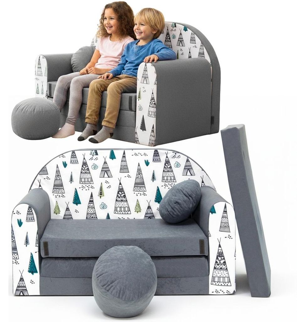 TUPPI Kindersofa Kinder Couch mit Schlaffunktion ausklappbar, 168x98cm, Set mit Kissen und Fußstütze, Spielsofa, Bettfunktion - Mädchen Jungen, ...