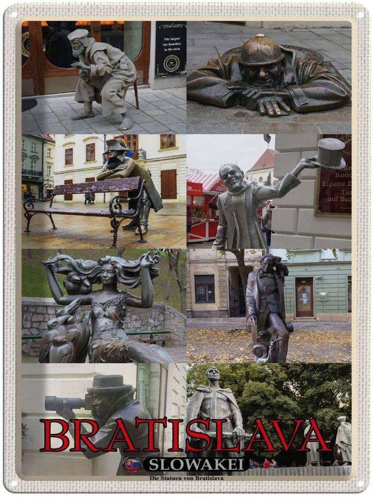 vianmo Blechschild 40x30 cm Bratislava Slowakei Statuen von Bildmotiv Reisemotiv Abenteuer Reisen
