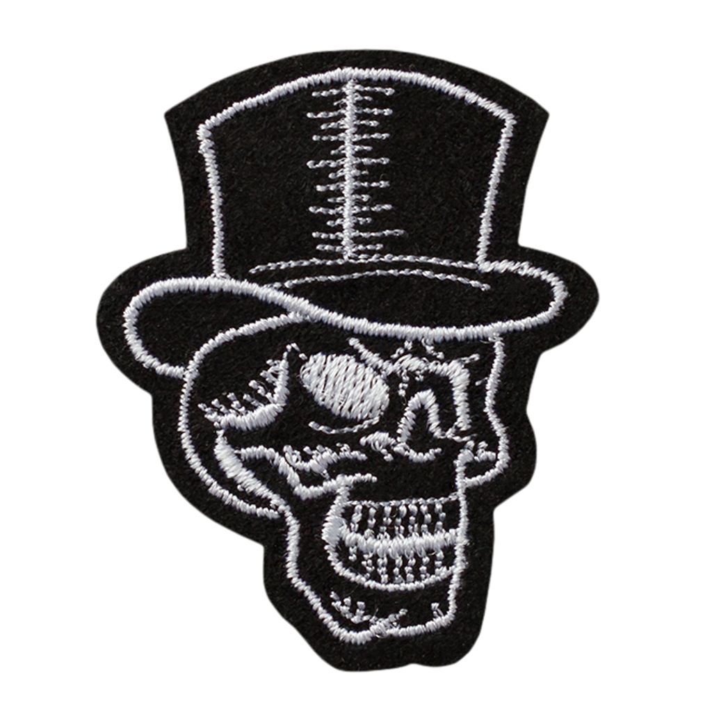 Mono Quick 10125 Totenkopf mit Zylinder Bügelbild, Patch, ca. 5 x 4 cm Halloween Applikation
