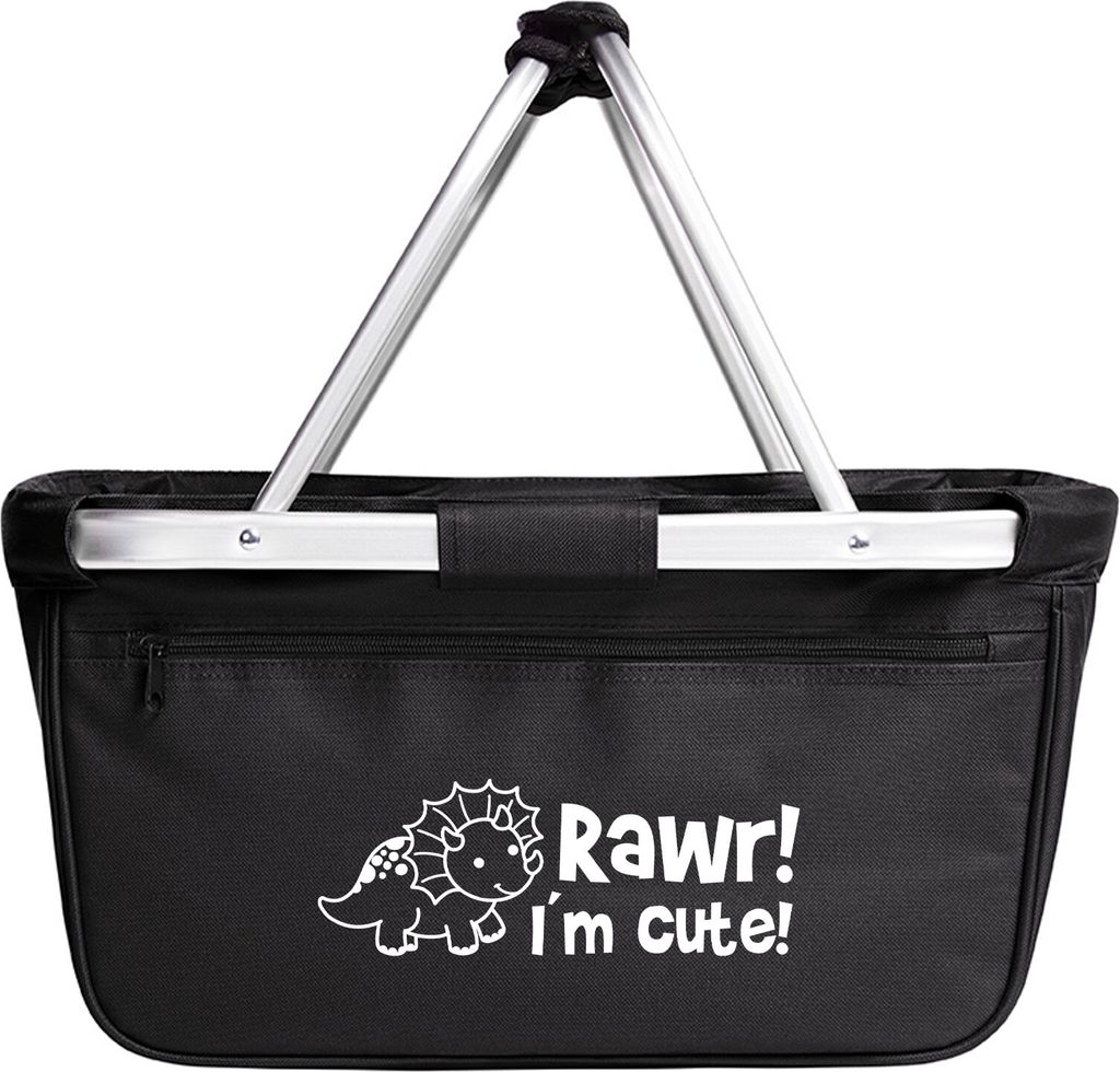 Huuraa Einkaufskorb Triceratops I`m cute 20 Liter Black faltbarer Tragekorb Geschenkidee
