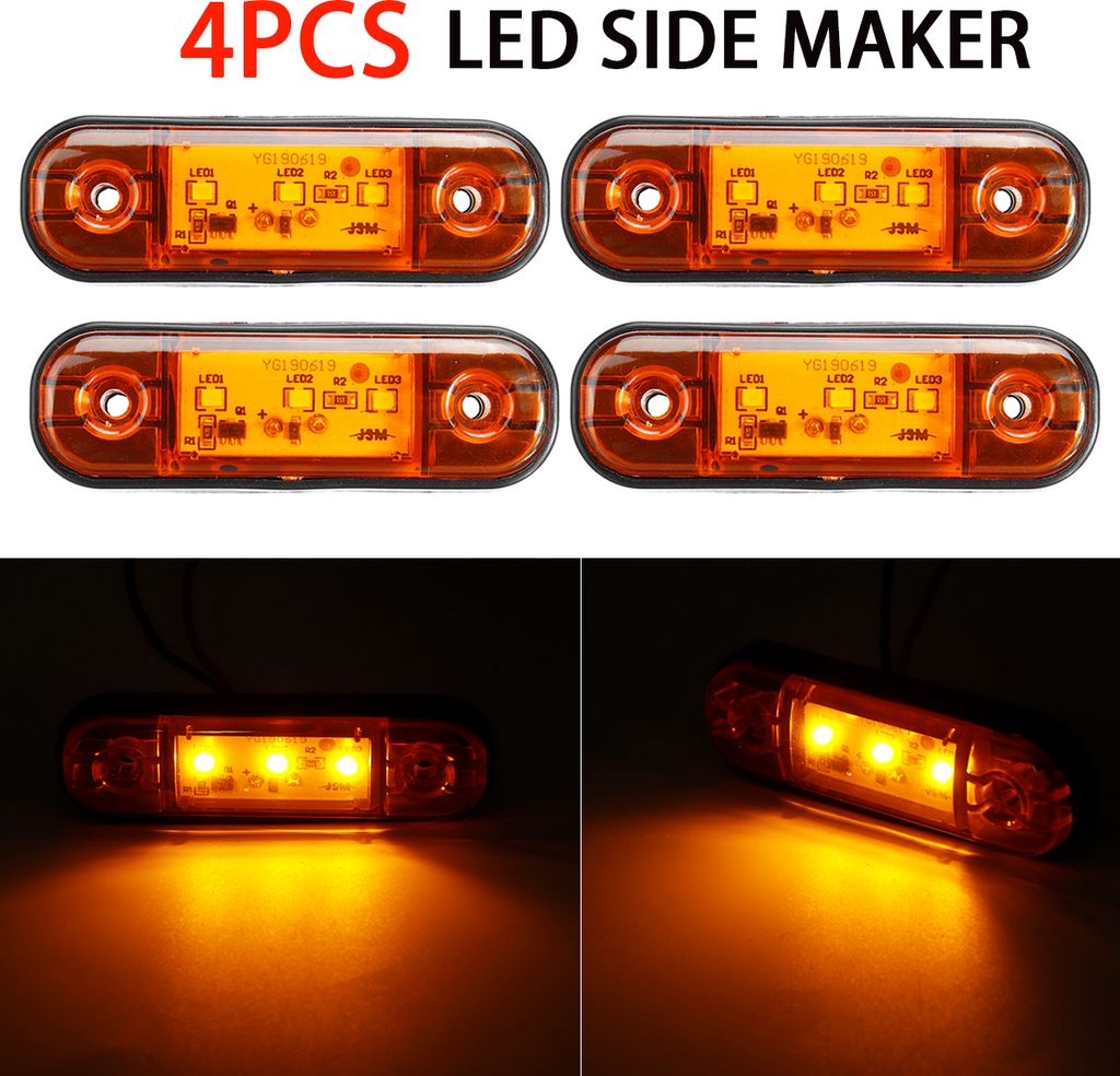 4pcs 12V 24V 3 LED-Markierungsleuchte für die vordere Seitenleuchte Anhänger-LKW-Bus-LKW