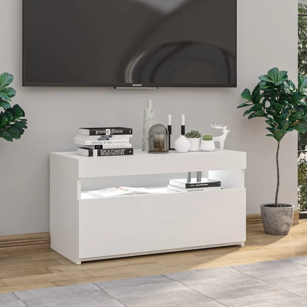 Meuble Bas Multimédia LED Blanc Brillant 75 cm - Armoire TV Moderne