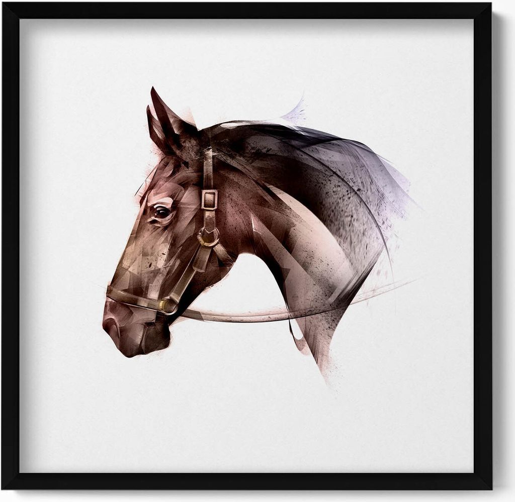 Gemaltes Profil eines Pferdes– Wandbild mit Rahmen – Gerahmtes Bild – Wanddekoration – 50x50 cm – Schwarz Rahmen