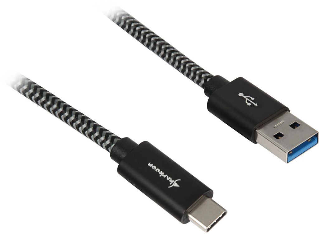 USB 3.2 Gen 2 Kabel, USB-A Stecker > USB-C Stecker (schwarz/grau, 1 Meter, gesleevt)