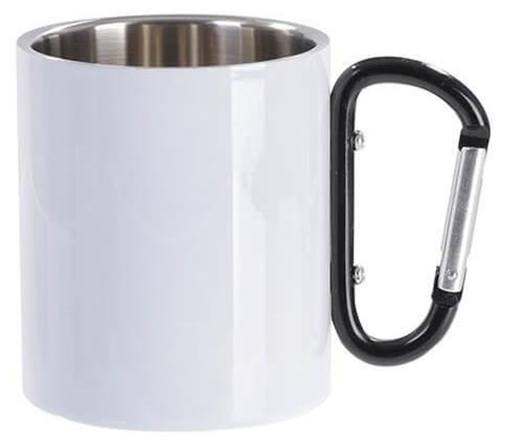 Edelstahlbecher für Sublimation mit schwarzem Karabinerhaken als Henkel - 10oz / 300ml