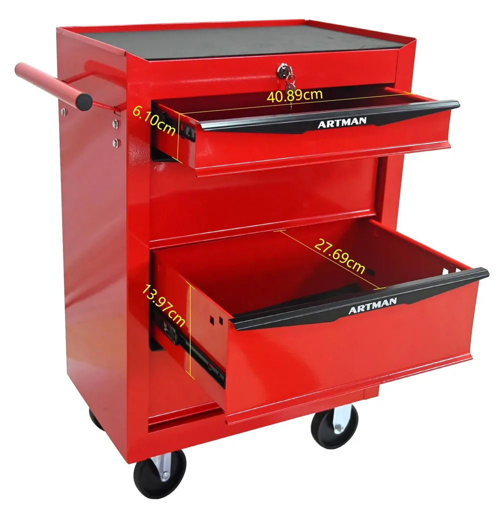 Fini le désordre avec ce chariot à outils 4 tiroirs acier rouge 51 cm