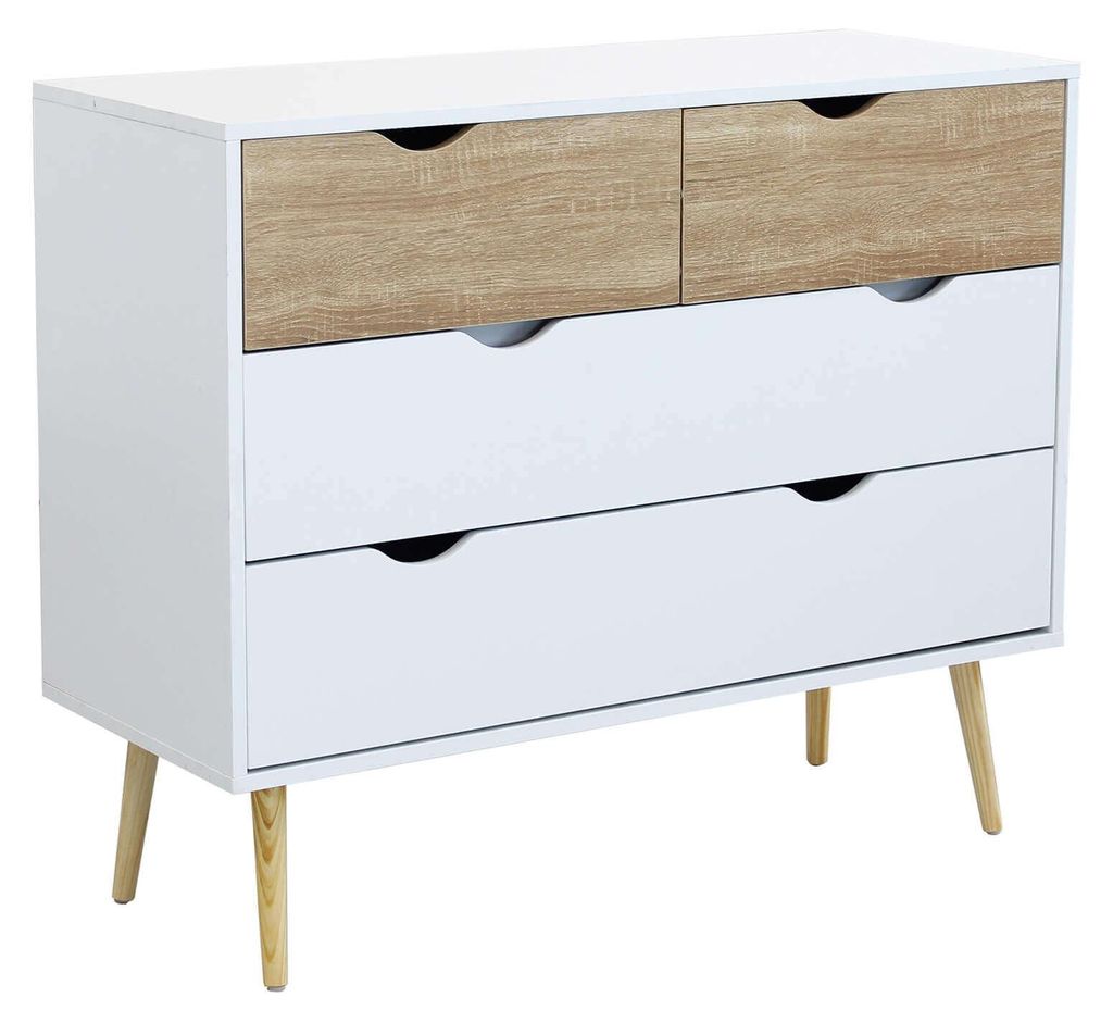 Meuble en bois naturel avec 4 tiroirs 99 x 39 x H 82 cm Image du produit 