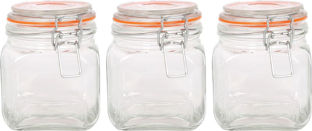 Quadratische Gläser mit Clipdeckel – 760 ml – 3er-Pack