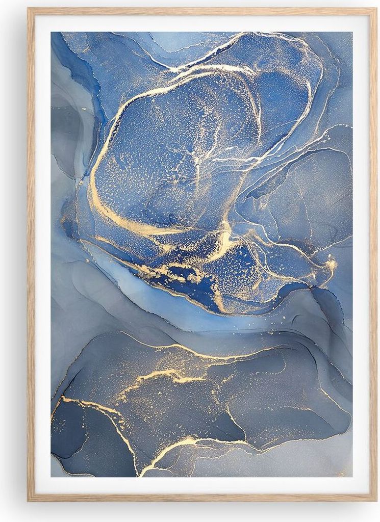 Gerahmtes Poster - Rahmen in heller Eiche - Gold Blau Farbe Produktbild 