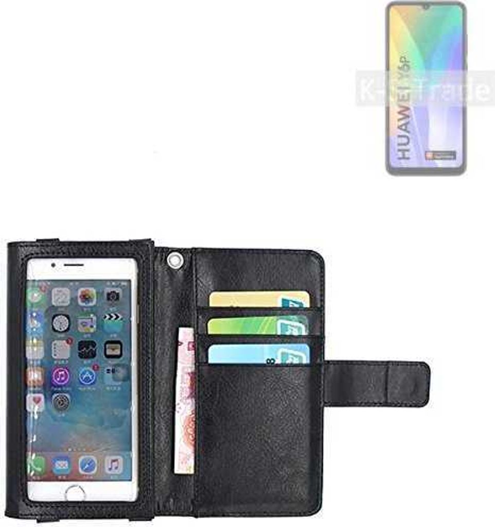 K-S-Trade Handy Hülle Schutz Hülle Kompatibel mit Huawei Y6p Case mit Displayschutz / Schutzfolie Flip Cover Wallet case Etui Hülle schwarz