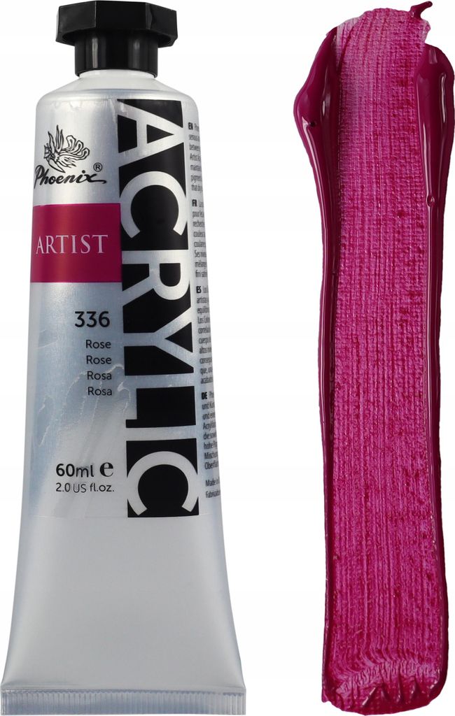 Acrylfarbe Phoenix Artist 336 Rose Red – Professionelle Rosa Künstlerfarbe, 60 ml, Hochpigmentierte Acrylfarbe