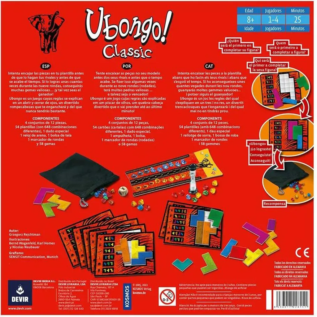 Jeu de société Ubongo Devir 128 pièces - Puzzle familial et compétitif