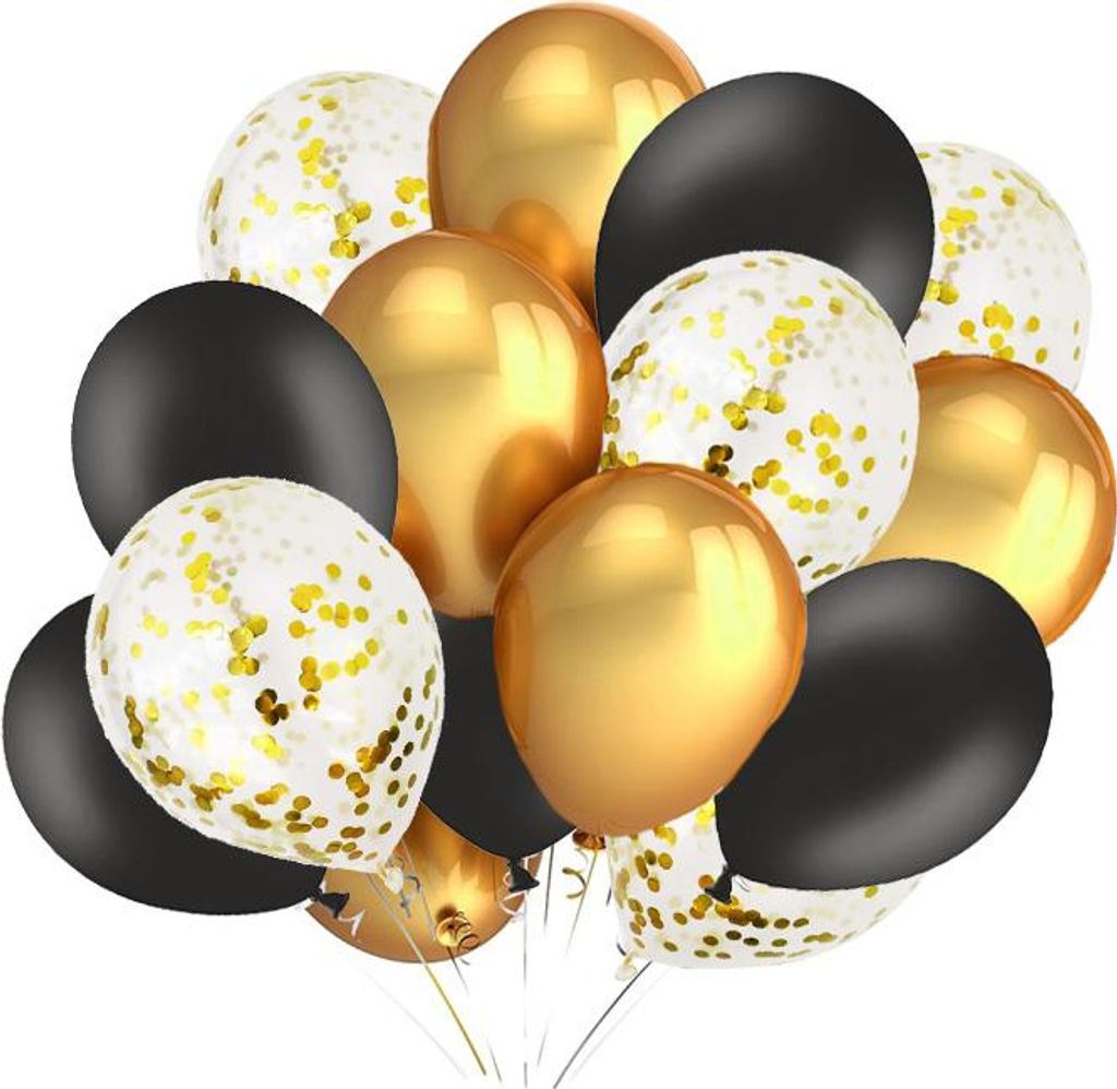 Schwarz-Gold-Konfetti-Ballon-Set 50-tlg. Produktbild 