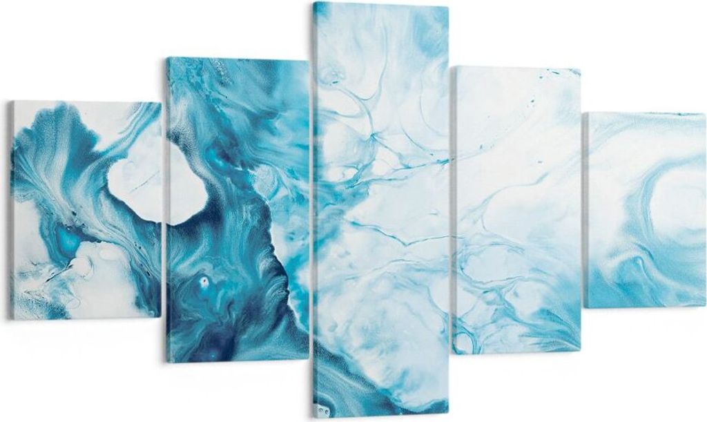 Bild auf Leinwand - Leinwandbild - 5 Teile - Abstraktion Flüssigkeit hellblau - 125x70cm - Wand Bild - Wanddeko - Wandbilder - Leinwanddruck - Bil...