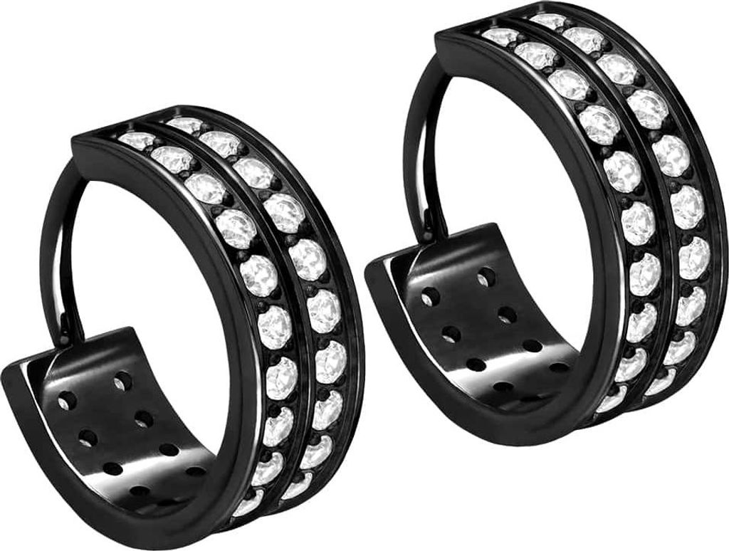 Titan Ohrclicker Creolen KRISTALLE Schwarz Breite: 4,5mm