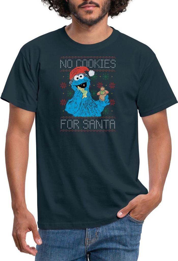 Spreadshirt Sesamstraße Keine Kekse Für Santa Ugly Xmas Weihnachten Männer T-Shirt, L, Navy
