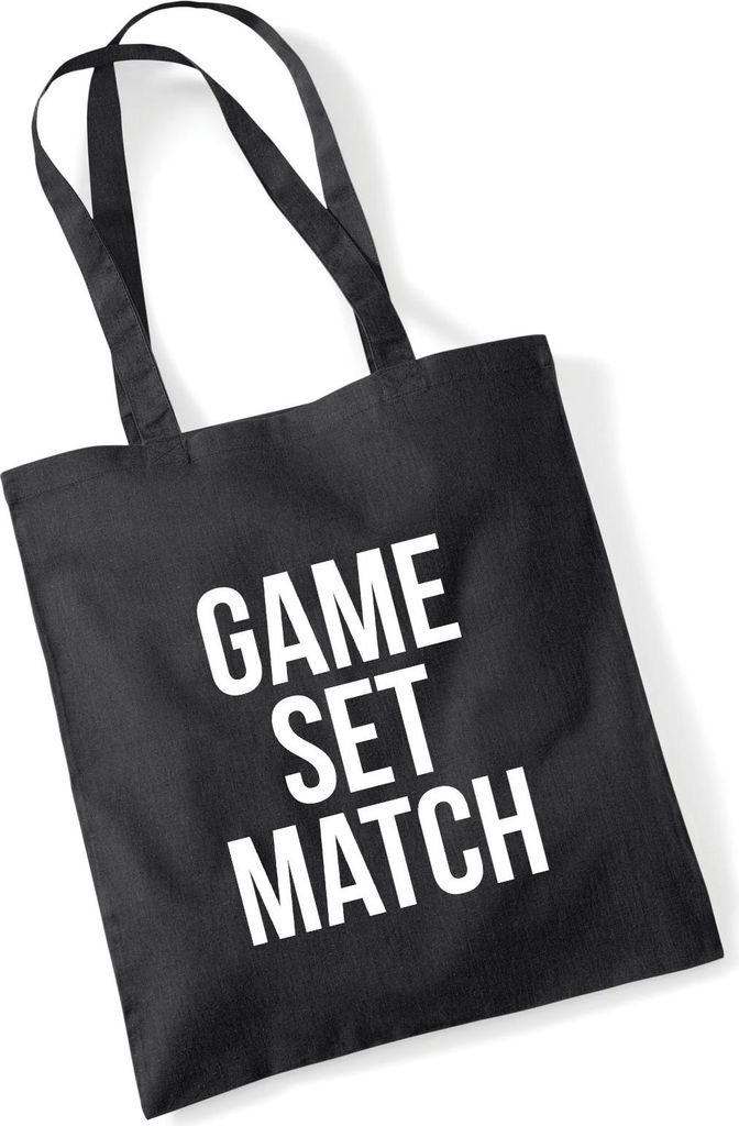 Huuraa Jutebeutel Game set match Tennis 10 Liter Black Baumwolle Tasche Geschenkidee