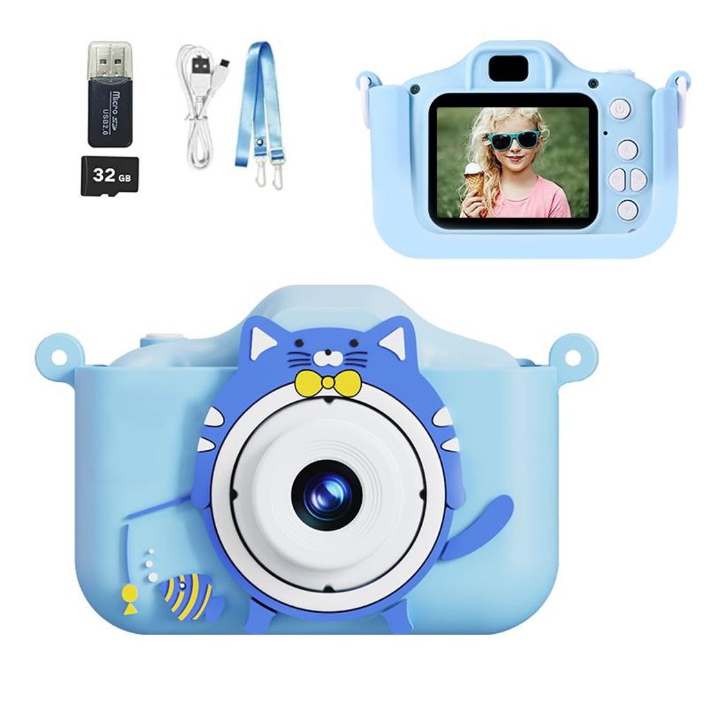 ZELURXX Kinderkamera, Digitalkamera, 1080P Video, Dual Lens, Augenschutz Display, Spiele Musik, Lernspielzeug, Geschenkidee, ab 2 Jahren, Blau