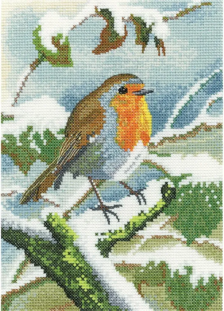 Kit Point de Croix Robin in Winter Aida 15x21cm Heritage narw1553-a