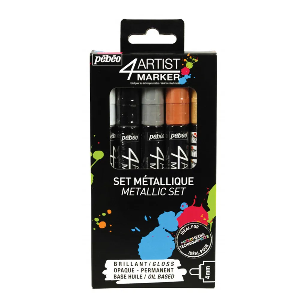 Pebeo 4Artist Marqueur Peinture à l'Huile 4mm Lot de 5 Couleurs Métal