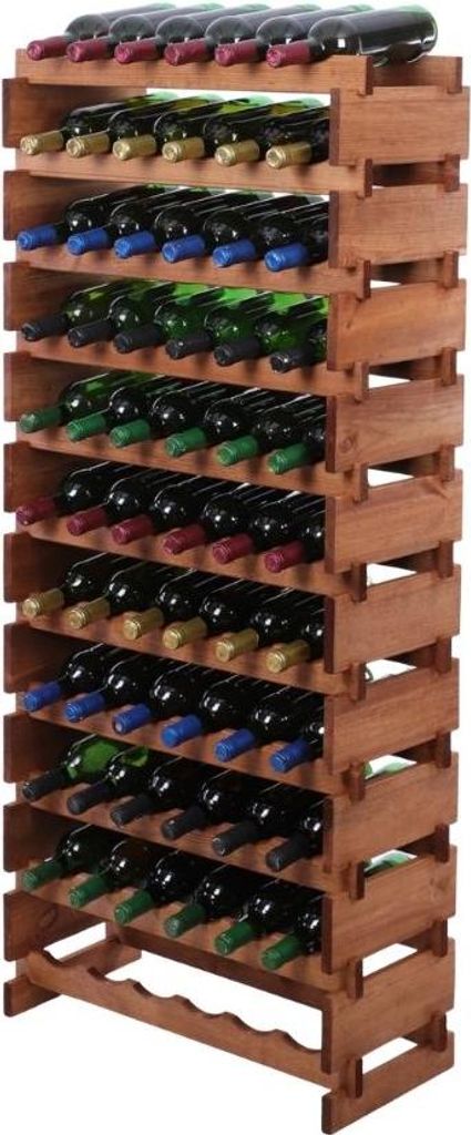 Weinregal VINOTECA FLEX PRO | HxBxT 149x65x28cm | 66 Flaschen auf 11 Ebenen | Massives Kiefernholz | Braun geölt