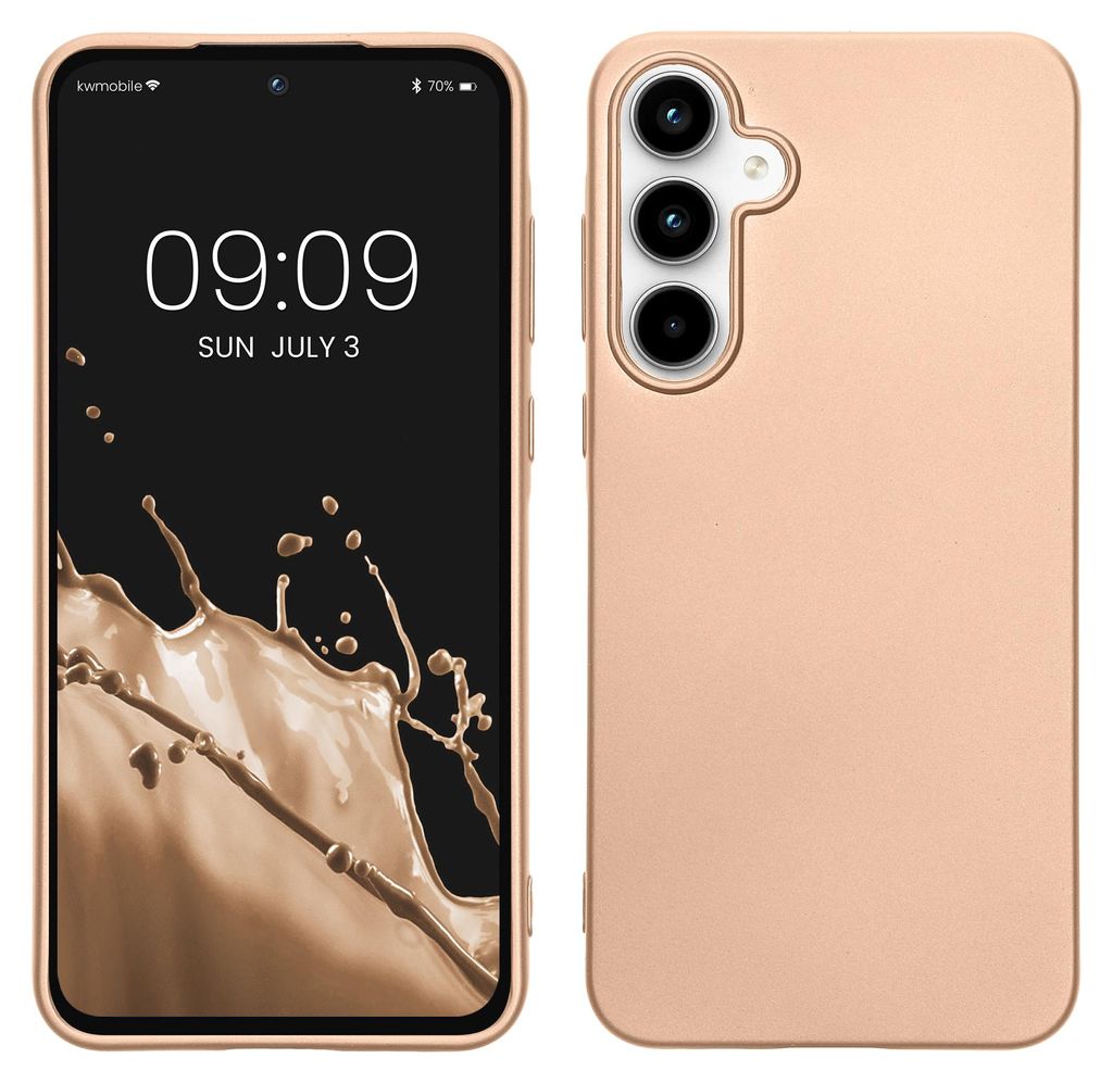 kwmobile Handyhülle für Samsung Galaxy A55 5G Hülle - Silikon Case metallisch schimmernd - Schutzhülle Cover - Metallic Gold